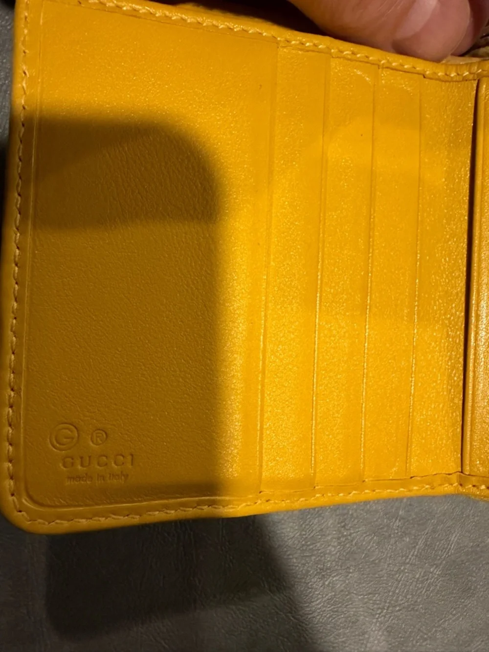 Gucci Made in Italy Embossed GG Zip Around Wallet in Mustard Yellow Leather - Picture 8 of 13